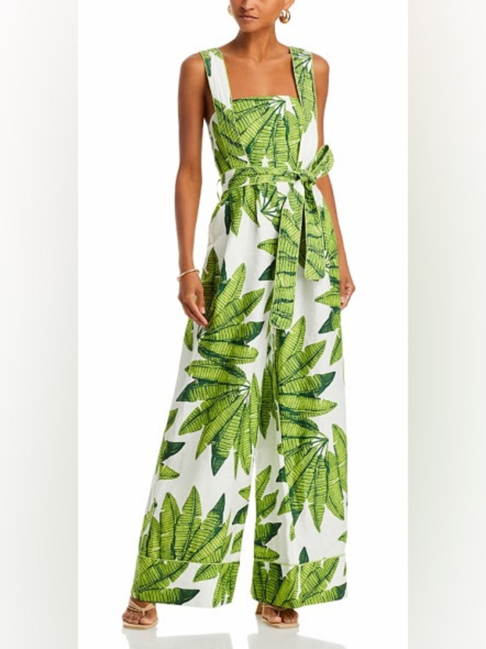 FARM Rio Palm Fan Linen Wide Leg Jumpsuit - size medium - NWT